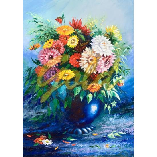 Puzzle Goldblumen in blauer Vase mit 500 Teilen