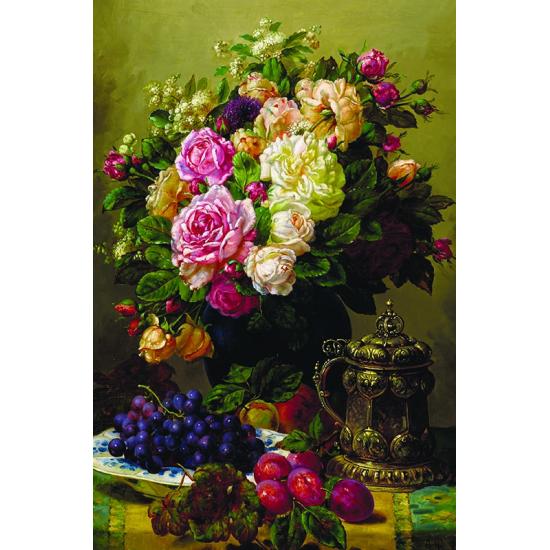 1000-teiliges Goldpuzzle „Rosen, Trauben und Pflaumen“.
