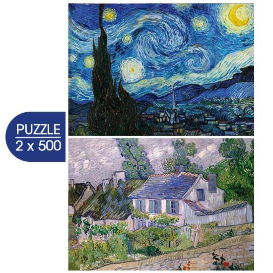 Puzzle Grafika Sternennacht und Haus in Auvers 2x500 Teile