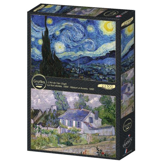 Puzzle Grafika Sternennacht und Haus in Auvers 2x500 Teile