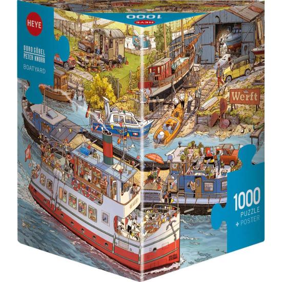 Puzzle Heye Bootswerft, Dreieckige Box 1000 Teile