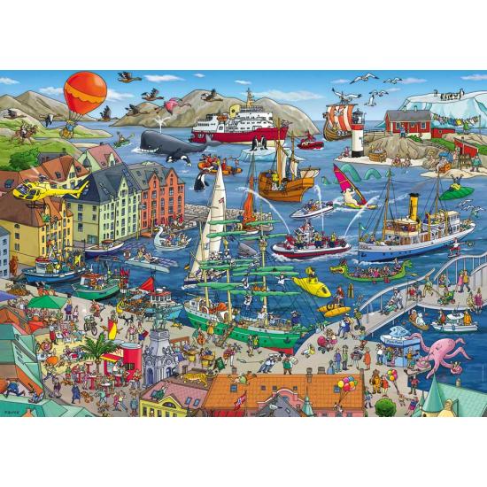 Puzzle Heye Der städtische Hafen, dreieckige Box mit 1000 Teilen