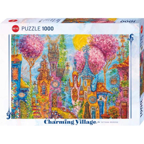 Heye Charmantes Dorfpuzzle, rosa Bäume, 1000 Teile