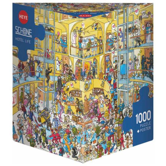 Puzzle Heye Life in the Hotel, dreieckige Box mit 1000 Teilen