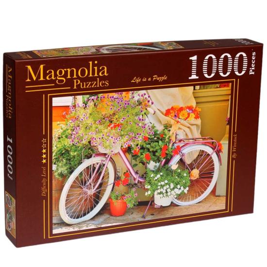Magnolienfahrrad mit Blumen Puzzle 1000 Teile Magnolienfahrrad mit Blumen Puzzle 1000 Teile