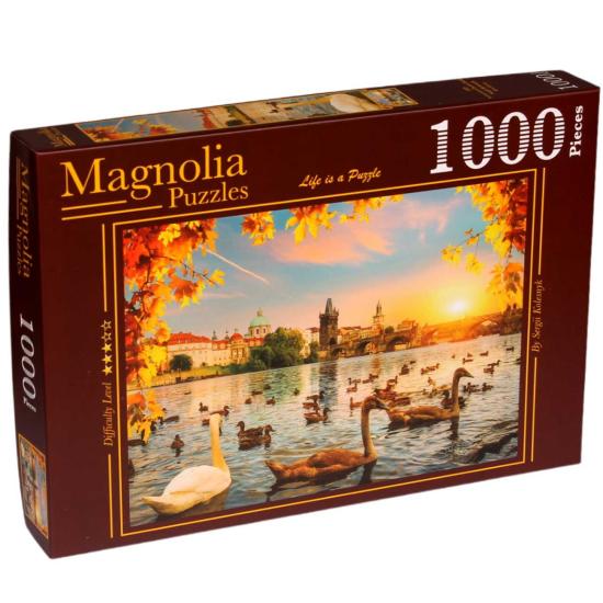 Magnolienschwäne auf der Karlsbrücke Puzzle 1000 Teile