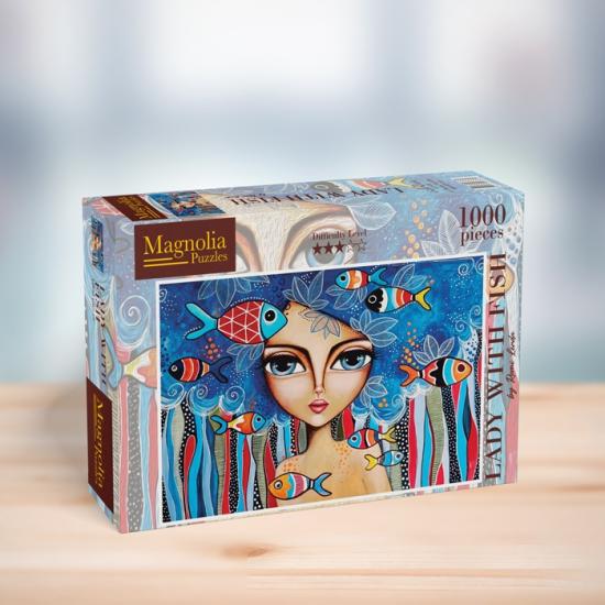 Magnoliendame mit Fisch Puzzle 1000 Teile