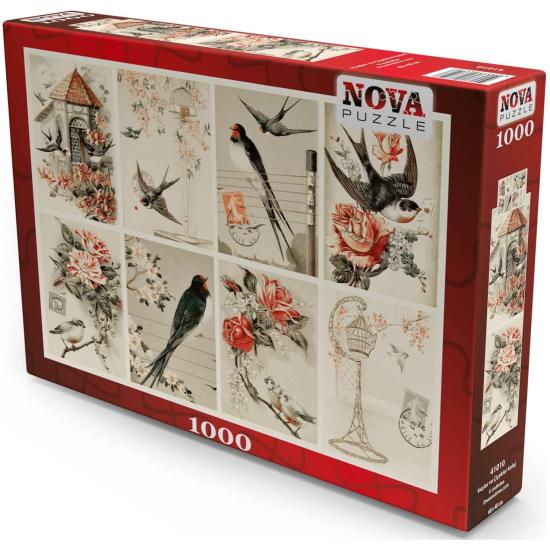 Nova Collage Vintage Vögel Puzzle 1000 Teile
