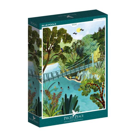 Puzzleteile und friedensblaue Pools mit 1000 Teilen