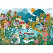 Puzzleteile und Frieden Küstendorf 1000 Teile