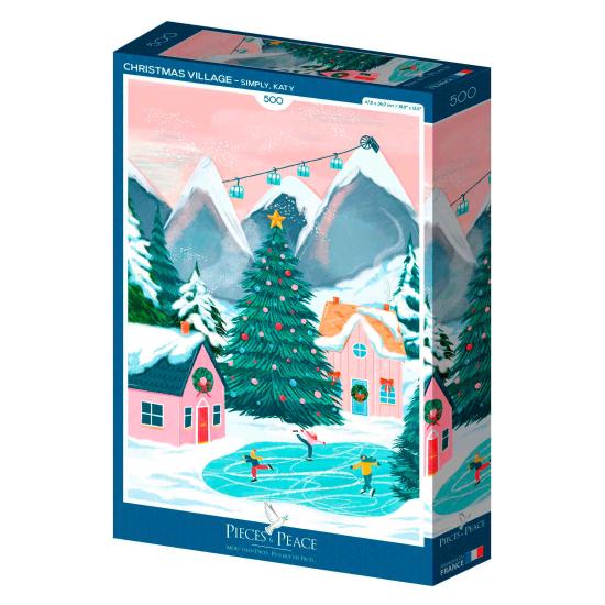 Puzzleteile und Friedensweihnachtsdorf 500 Teile