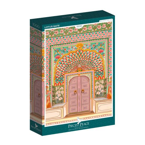 Puzzleteile und Friedenslotustor mit 1000 Teilen