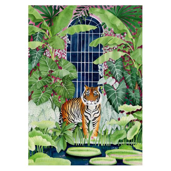 Puzzleteile und Friedenstiger im Gewächshaus mit 1000 Teilen