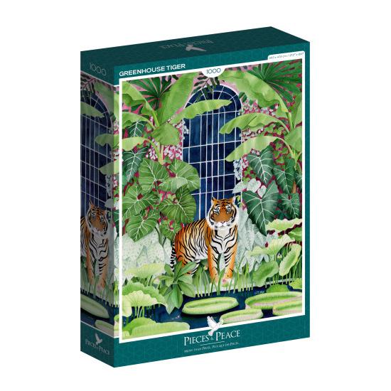 Puzzleteile und Friedenstiger im Gewächshaus mit 1000 Teilen