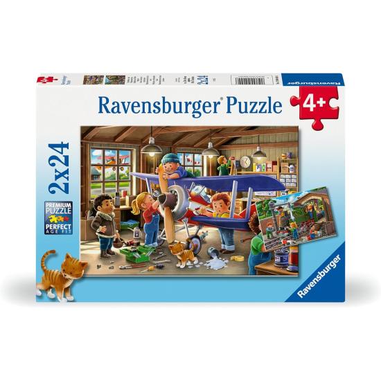 Puzzle Ravensburger Wartung von Zügen und Flugzeugen 2x24 Teilen