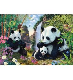 Schmidt Puzzle Pandafamilie am Wasserfall 500 Teile