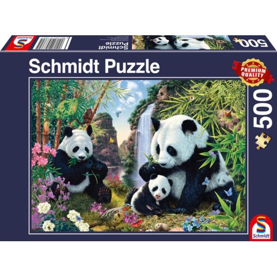 Schmidt Puzzle Pandafamilie am Wasserfall 500 Teile