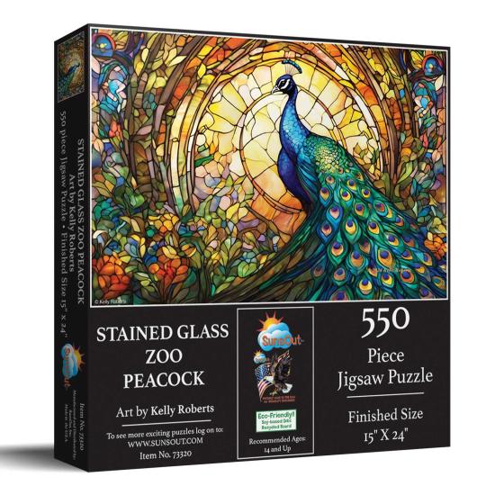 Puzzle SunsOut Buntglas-Zoo, Pfau 550-teiliges Puzzle SunsOut Buntglas-Zoo, Pfau 550-teiliges
